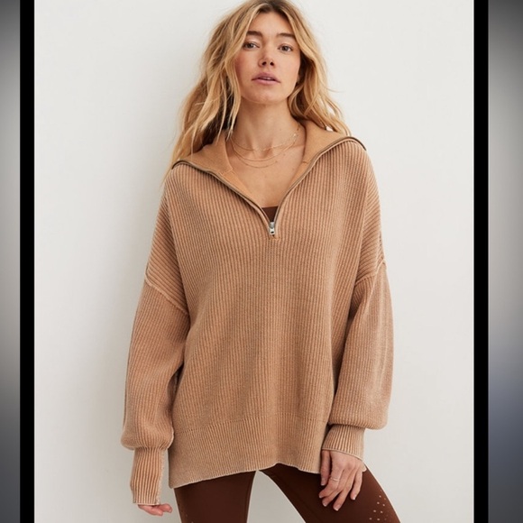 aerie Sweaters - Cozy Aerie V-Neck Tan Sweater for Women